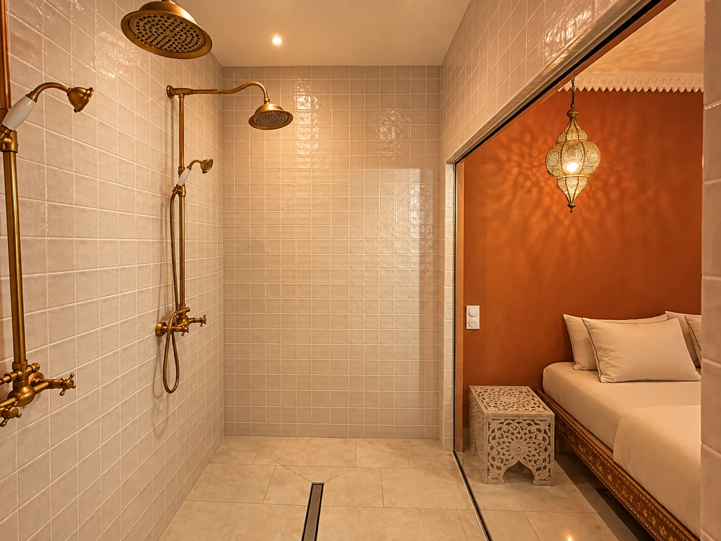 Suite 1001 Nuits — Rive Droite, douche à l'italienne double, robinetterie laiton