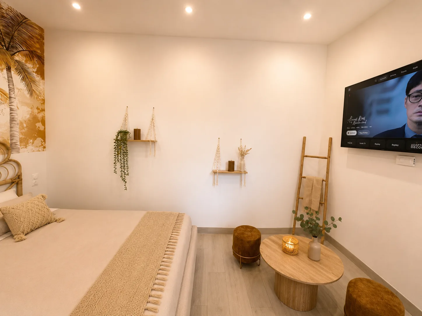 Studio Bohème — Rive Droite, chambre avec TV connectée et coin salon